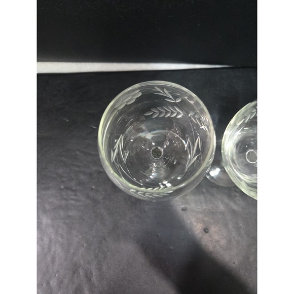 Floral Etched Crystal Goblets, Set of 2, Cordial Small Wine Glasses, Vtg Crystal - Picture 6 of 9
